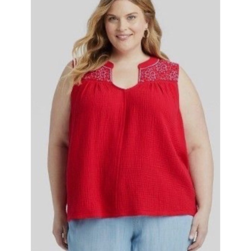 Knox Rose Red Sleeveless Gauze Tank SIZE XXL